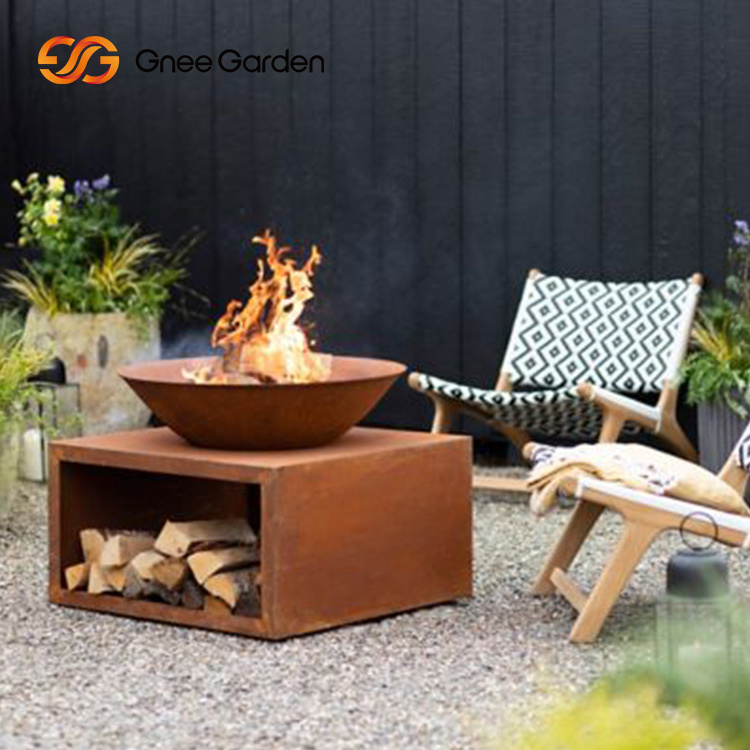 Garden Outdoor Black Corten Steel BBQ Grills Wood Burning Fire Pit Large Medium Family Outdoor Barbecue Grill