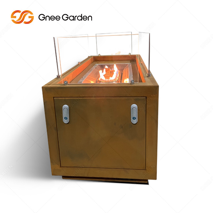 Gas Fire Pits for Garden Outdoor Corten Steel Metal With Glasses Accessories Fire Pits Durable Large Backyard Party Gas Fire Pit