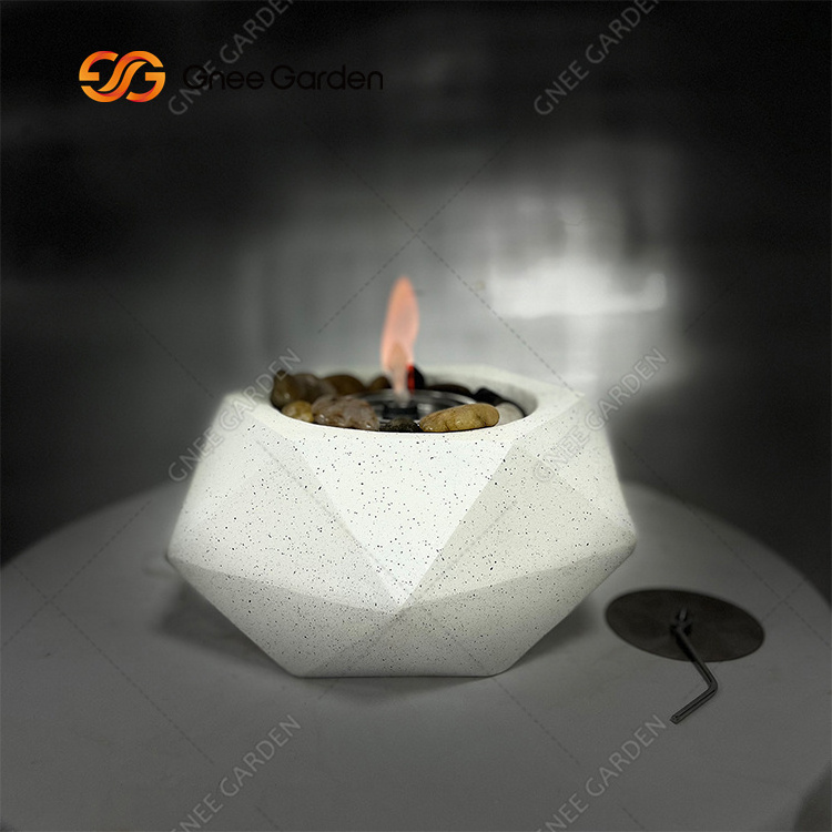 Gnee New Design Rock Effect Mini Table Top Fire Pit Burner Ethanol Table Fire Pit Bowl Smokeless Tabletop Bioethanol Fireplace