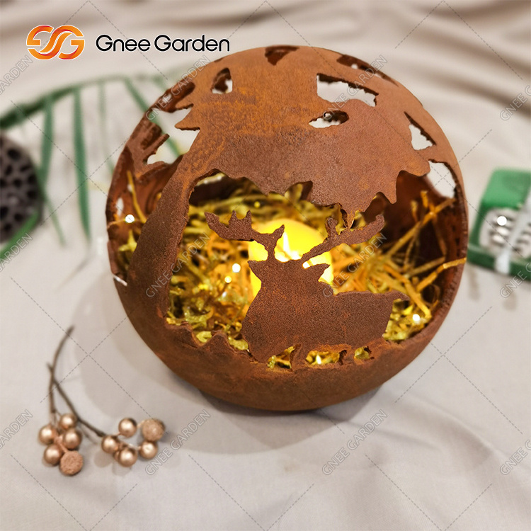 Small Round Ball Metal Creative Design Fire Pits With Lights for Garden Outdoor Steel Metal