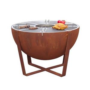 Garden Durable Rusty Corten Steel BBQ Grills Fire Pit Outdoor BBQ Popular New Design Large Steel Fire Pit Grill Outdoor