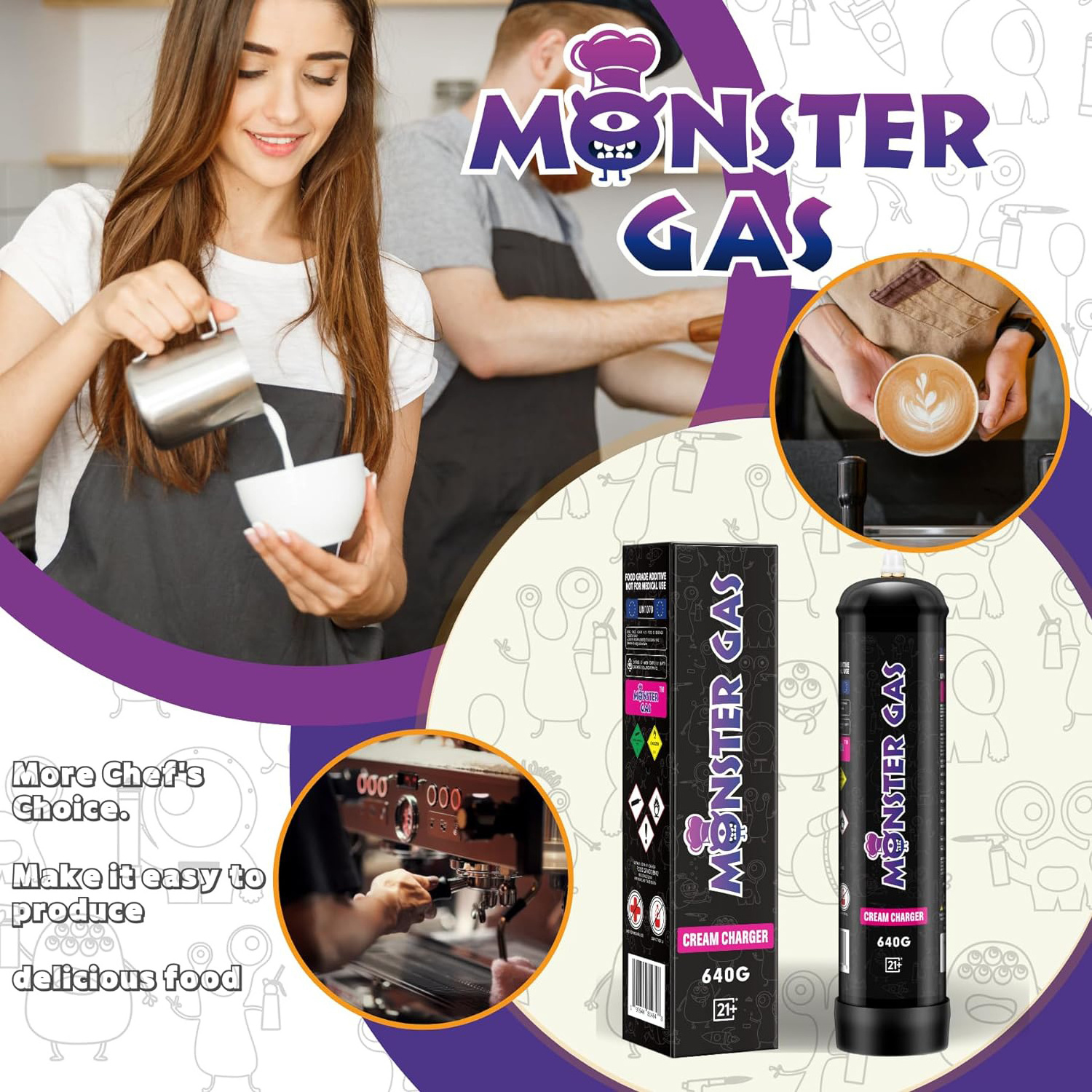 Monster Gas 640G Cream Charger Tank 640G Cream Whip Charger Cartridge Cream Maker Ready To Export Food Grade 100% Safe Product