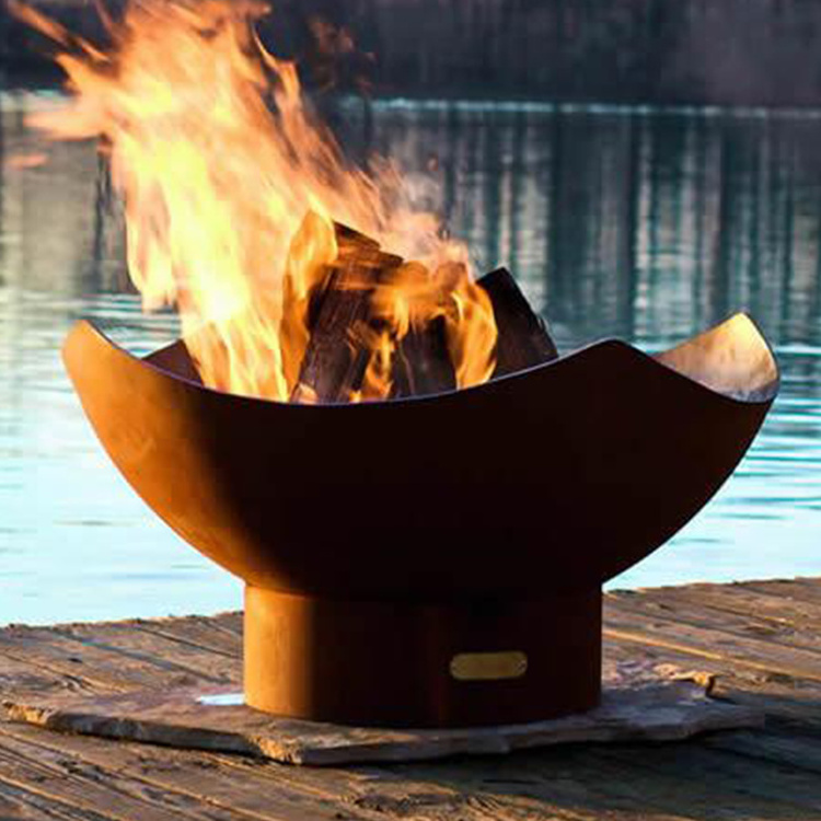 Corten Metal Patio Wood Burning Barbecue Fire Pit With Grill Bbq