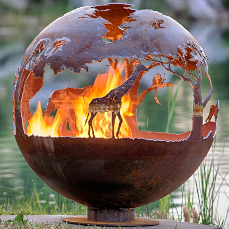 Decoration Corten Steel Fire Ball Fire Ball Pit Metal Garden Spheres