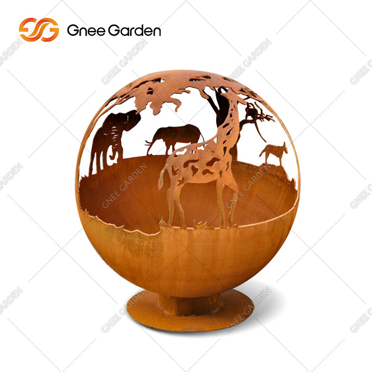 Decoration Corten Steel Fire Ball Fire Ball Pit Metal Garden Spheres