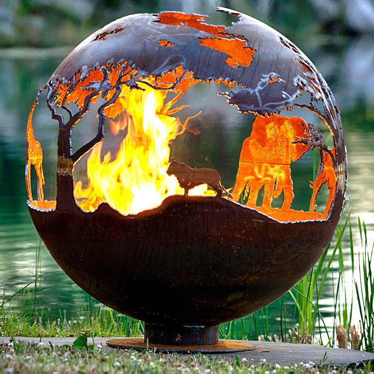 Decoration Corten Steel Fire Ball Fire Ball Pit Metal Garden Spheres