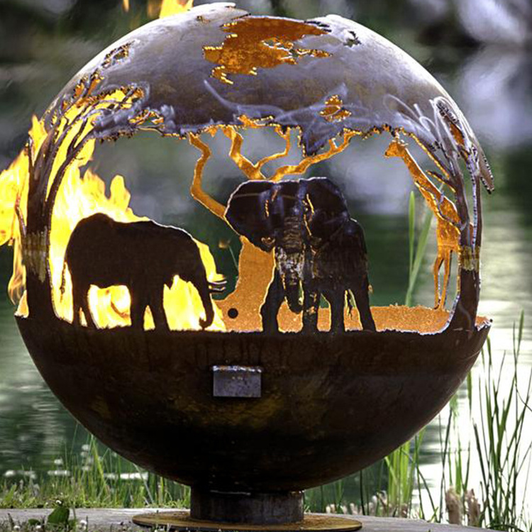 Decoration Corten Steel Fire Ball Fire Ball Pit Metal Garden Spheres