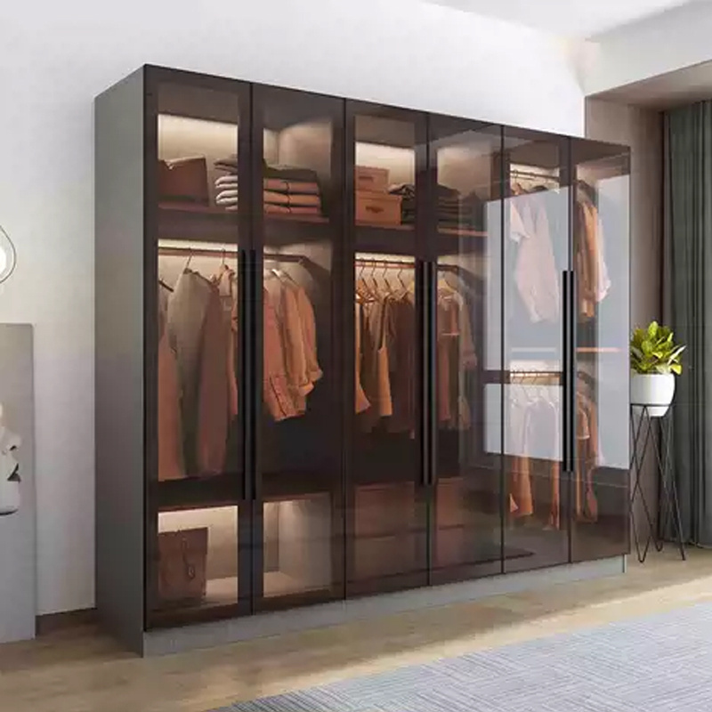 Custom glass door closet Metal wardrobe Italian bedroom closet set modern glass door closet