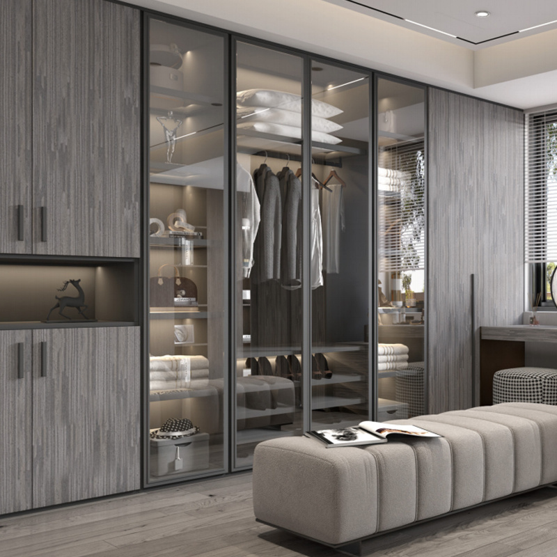 Custom glass door closet Metal wardrobe Italian bedroom closet set modern glass door closet