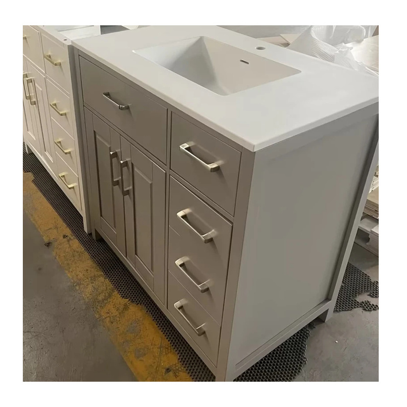 High Sustainability Affordable Customizable White Color Bathroom Vanity With Handle & Knob Cabinets