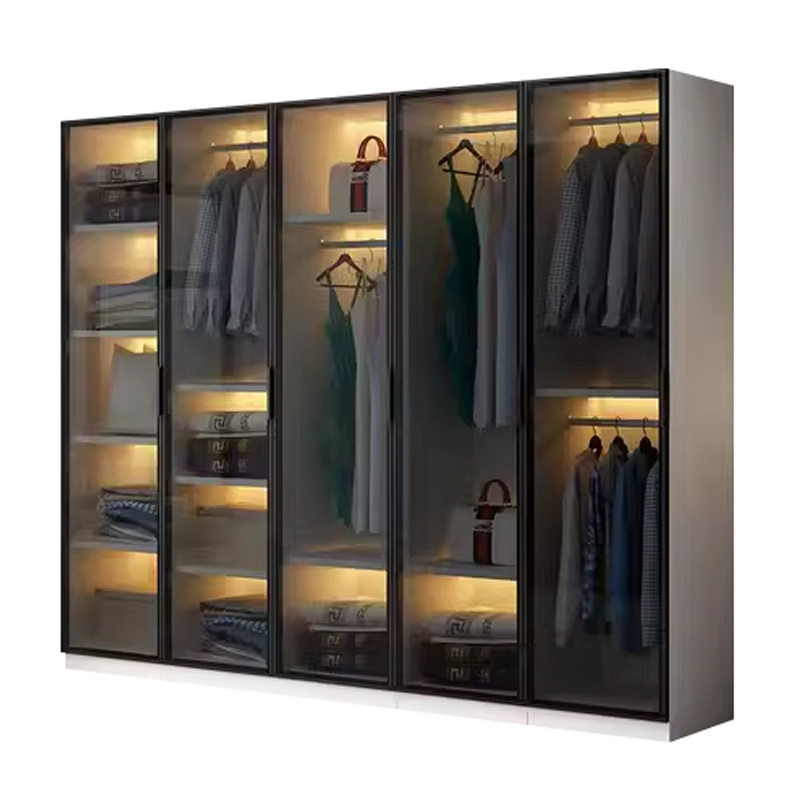 Custom glass door closet Metal wardrobe Italian bedroom closet set modern glass door closet