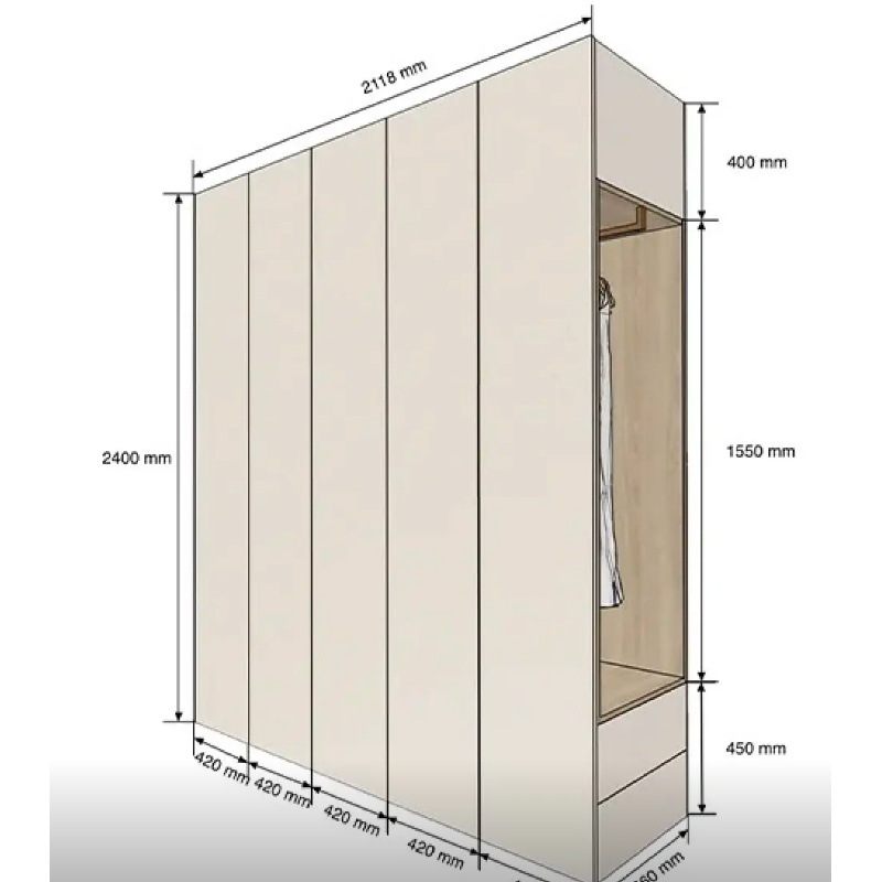 Wooden Wardrobe Cabinet with Hanging Rod, Storage with Doors