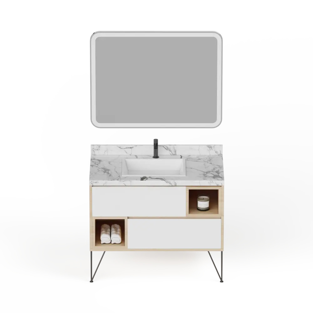 High Sustainability Affordable Customizable White Color Bathroom Vanity With Handle & Knob Cabinets