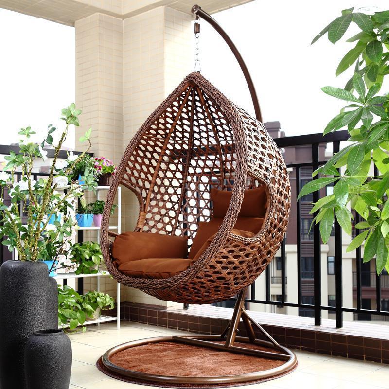 OEM ODM Factory Custom Outdoor Garden Patio All Weather Handwoven Wicker PE Rattan Hanging Egg Swing Chair With Stand