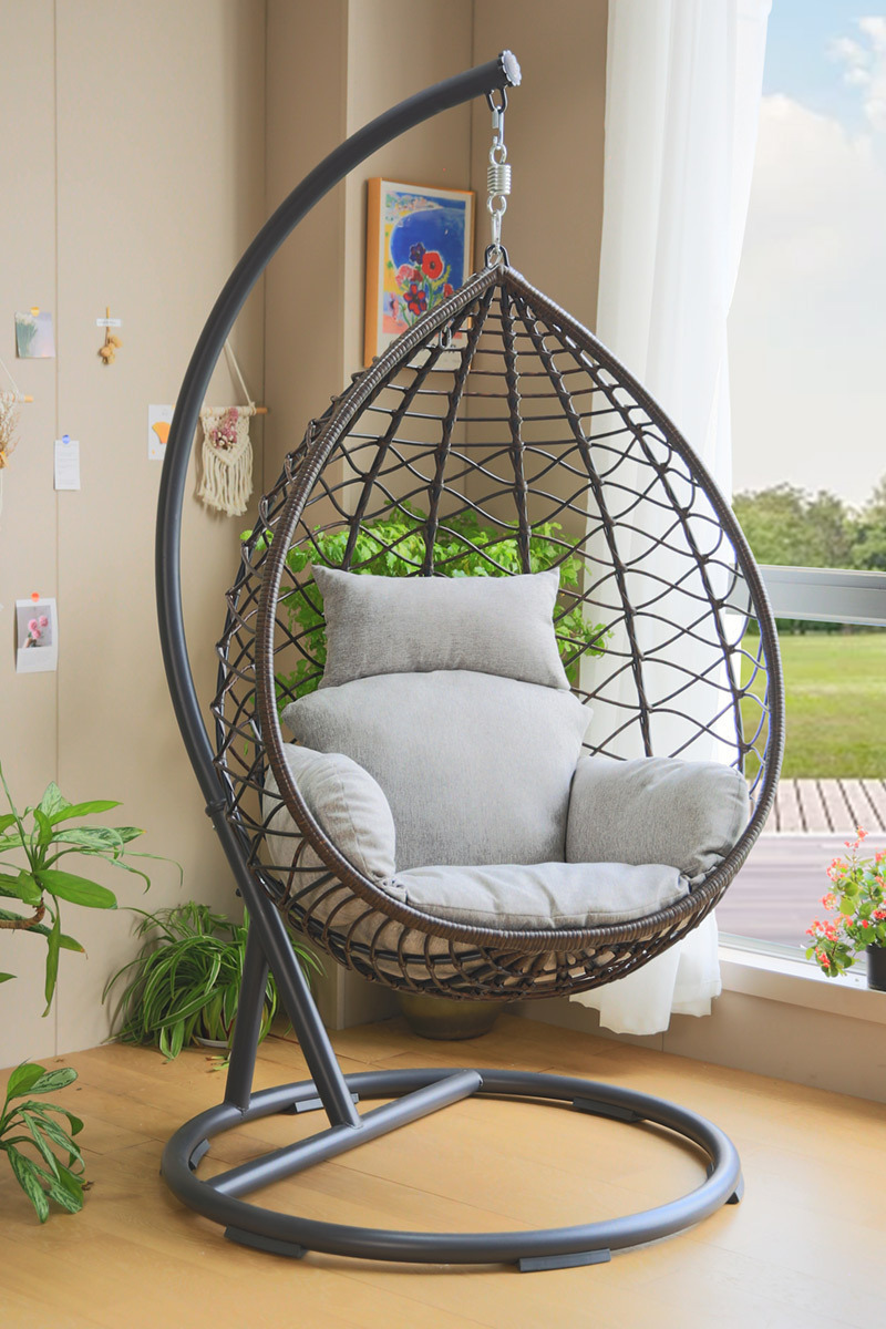 Outdoor Garden Patio All Weather Hardwearing Wicker Effect PE Rattan Cocoon Egg Shaped Hanging Swing Chair With Stand