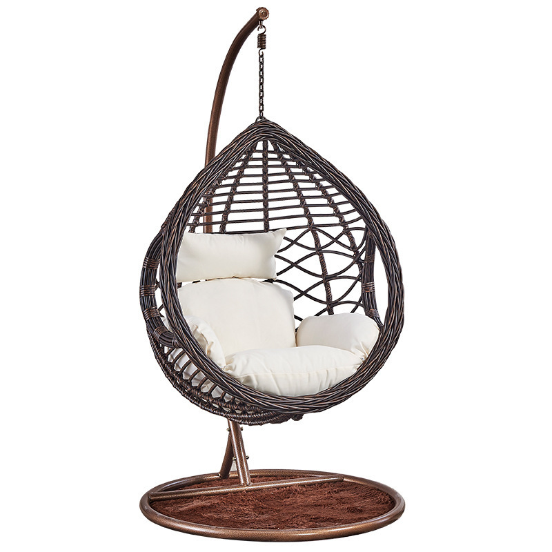 Outdoor Garden Patio All Weather Hardwearing Wicker Effect PE Rattan Cocoon Egg Shaped Hanging Swing Chair With Stand