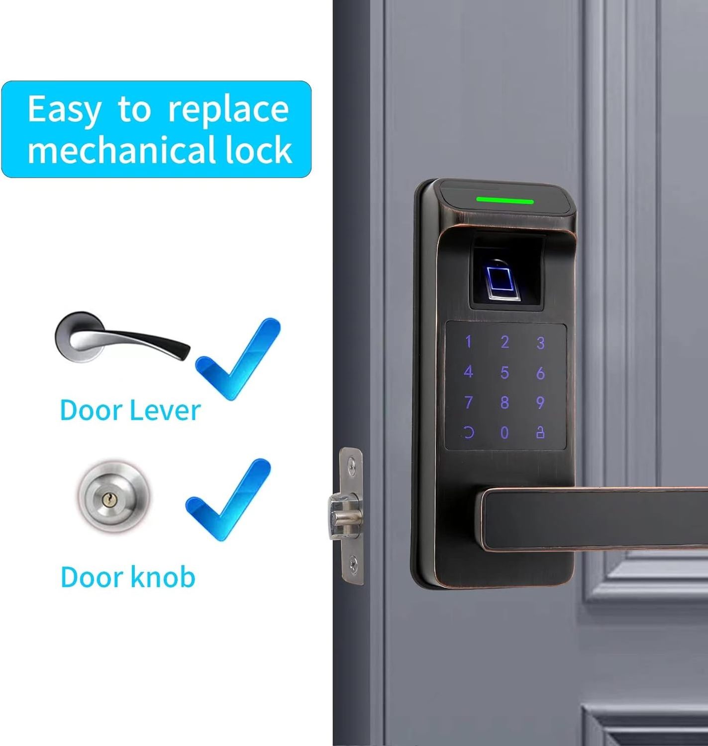 Wakiya Smart Door Lock, Fingerprint Smart Lock for Front Door, Keyless Entry Door Lock