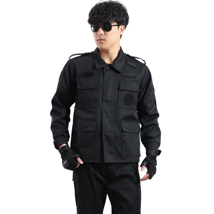 Wear-resistant Loose Training Black Security Uniform Spring Autumn Winter Long-sleeved Multi-pocket Clothes For Men And Women