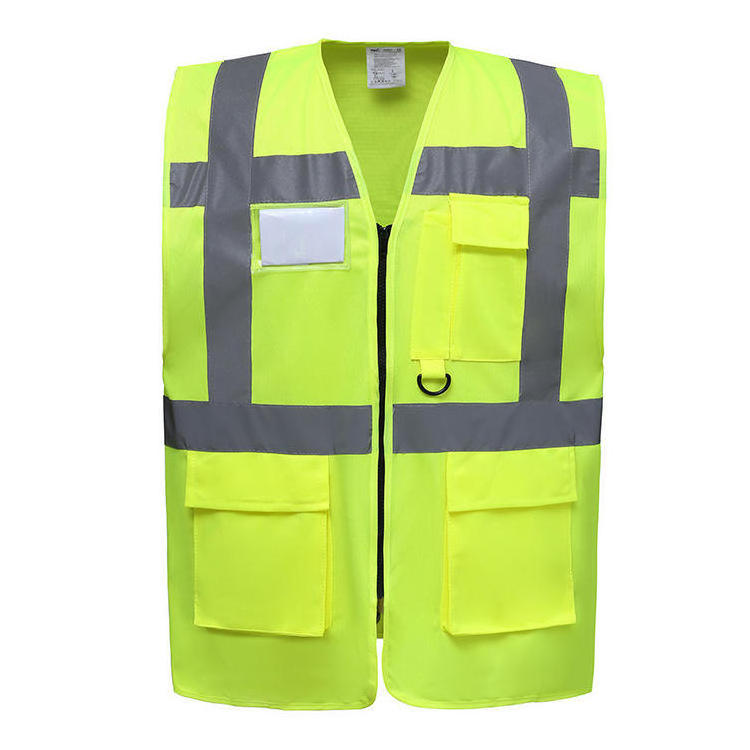 High Visibility Hi vis Multi-pocket Cloth Work Security Road Traffic Riding Reflector Jacket Reflective Safety Vest With Logo