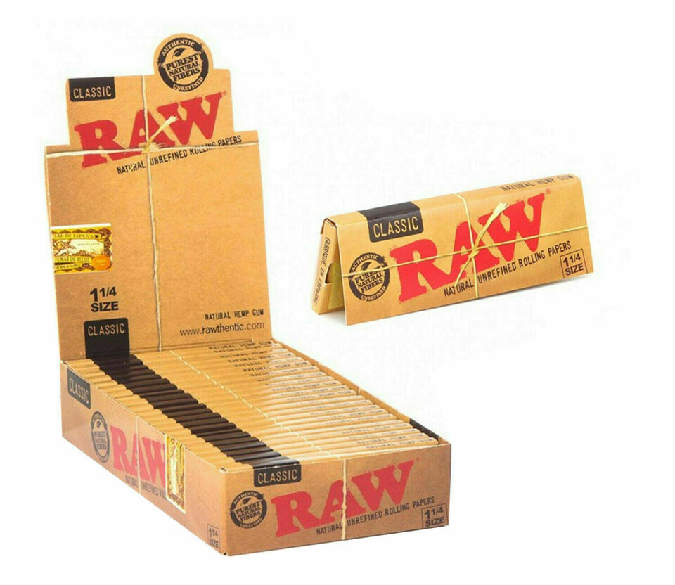 Raw Unrefined Classic 1 1/4 Size Cigarette Rolling Papers Standard Full Box