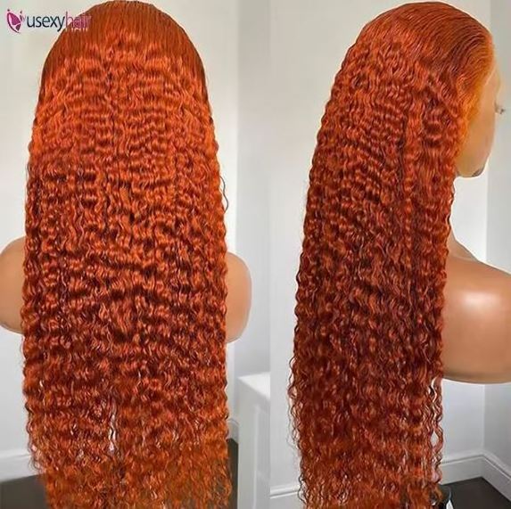 13x6 Orange Ginger Deep Wave Remy Human hair Lace Front Wig Colored Curly Wig Lace Frontal Human Hair