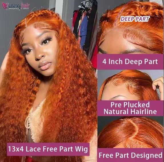 13x6 Orange Ginger Deep Wave Remy Human hair Lace Front Wig Colored Curly Wig Lace Frontal Human Hair