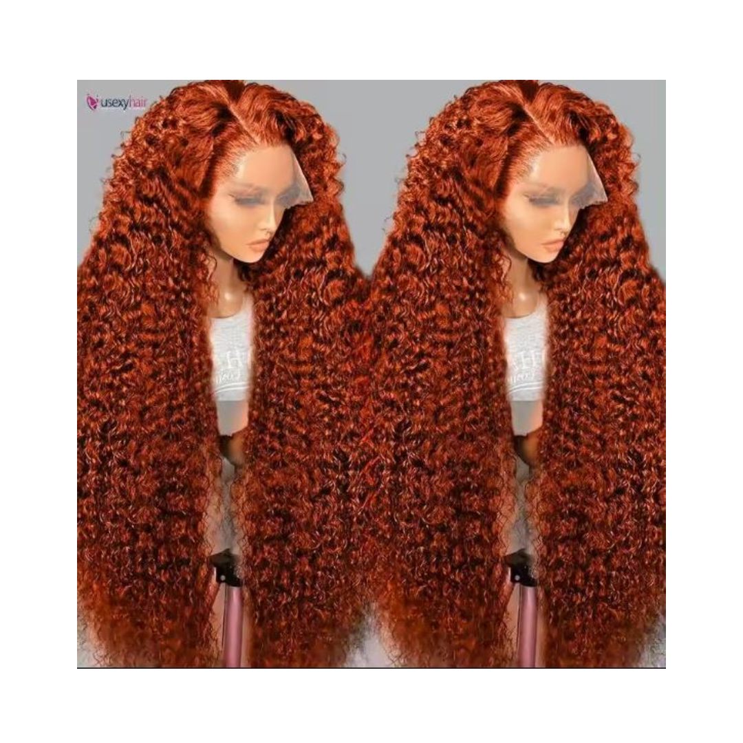 13x6 Orange Ginger Deep Wave Remy Human hair Lace Front Wig Colored Curly Wig Lace Frontal Human Hair