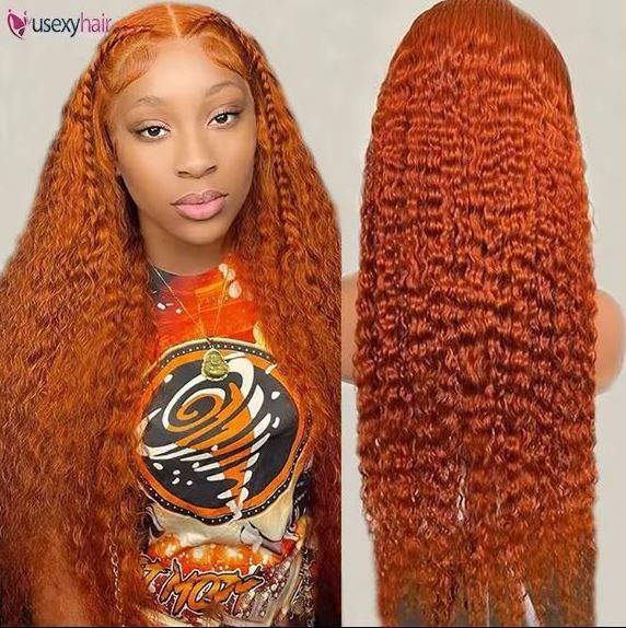 13x6 Orange Ginger Deep Wave Remy Human hair Lace Front Wig Colored Curly Wig Lace Frontal Human Hair