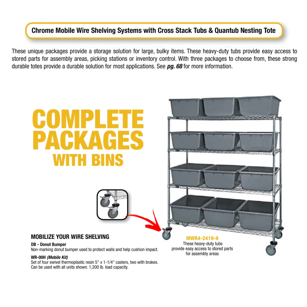 Stack & Nest Totes, Cross Stack Tubs w/ Chrome Wire Shelving Systems, Multi Color & Size, USA Ready to Ship Wholesale