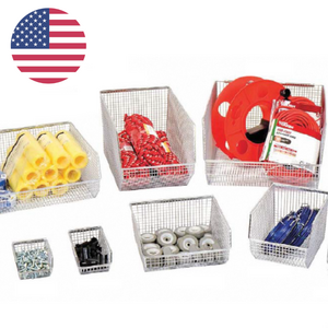 Mesh Stack & Hang Bins w/ Rear Hanger, Chrome, Multi Size, Optional Accessories, USA Ready to Ship Wholesale