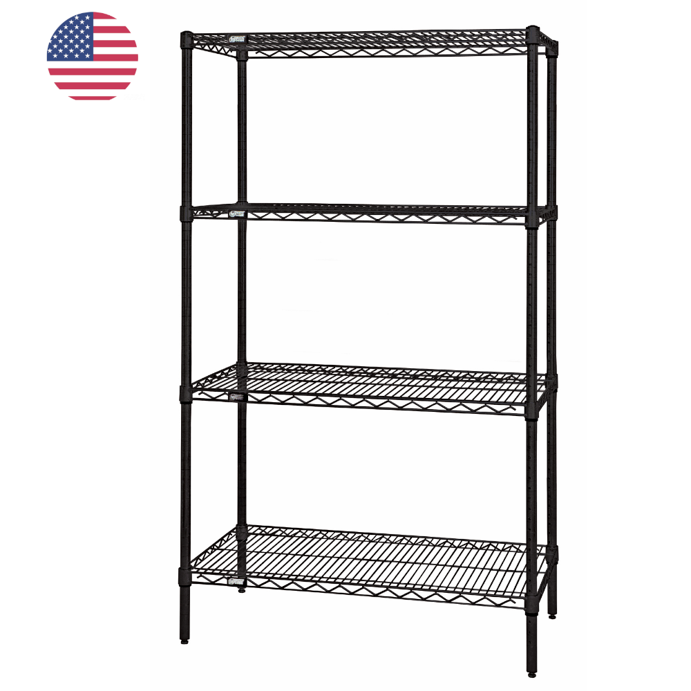 Wire Shelving Unit, 4 Shelf, 300 Lb Per Shelf, Multi Size, Chrome, Green, Black, USA Ready to Ship Wholesale