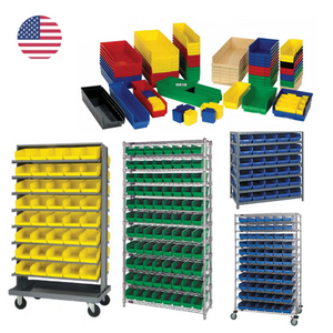 Economy 4" High Shelf Bins & Shelving Systems, Low Cost, Unbreakable, Reusable, Multi Color & Size, USA Ready to Ship Wholesale