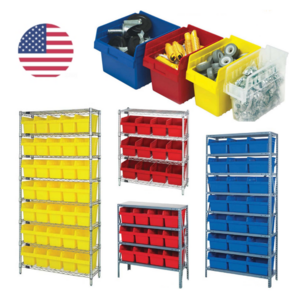 Economy 8" High Shelf Bins & Shelving Systems, Low Cost, Unbreakable, Reusable, Multi Color & Size, USA Ready to Ship Wholesale