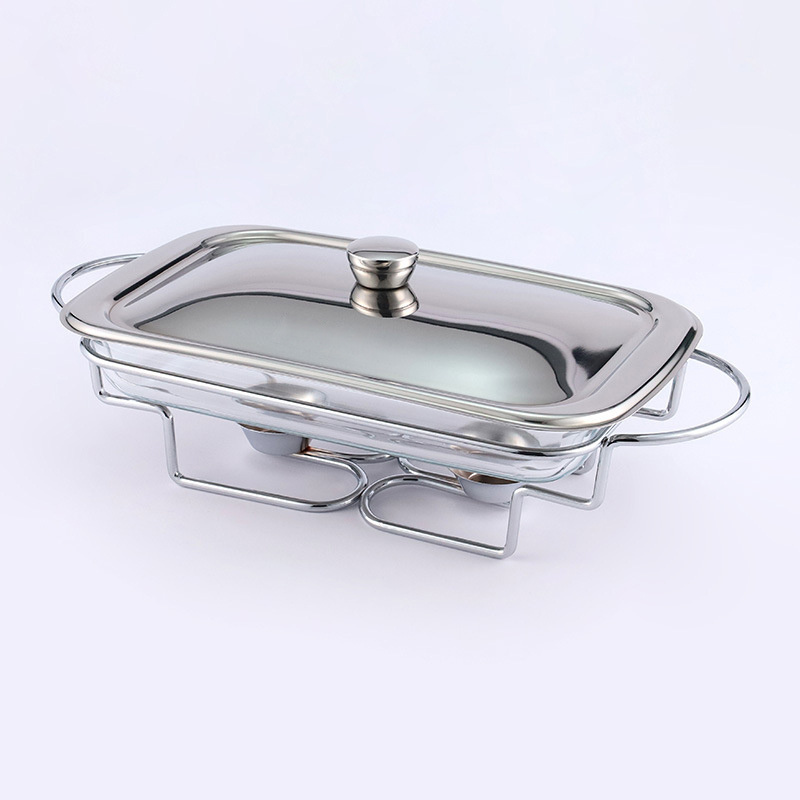 2L Food Warmer Buffet Golden Silver Oval Wedding Chafing Dish Stainless Steel Glass Serving Dish Hot Pot Small Chafing Dish