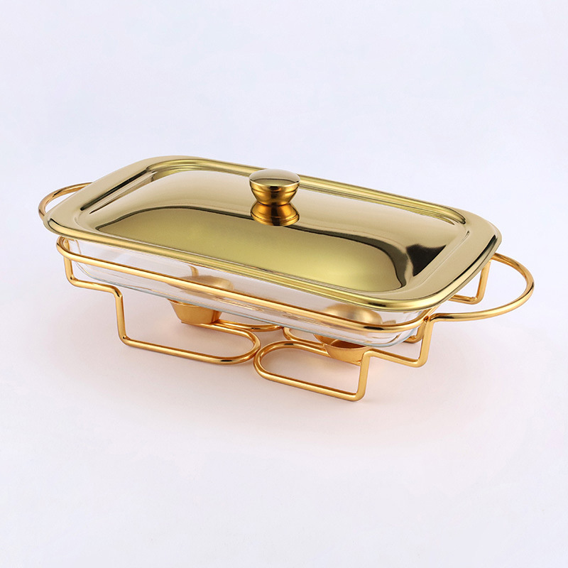 2L Food Warmer Buffet Golden Silver Oval Wedding Chafing Dish Stainless Steel Glass Serving Dish Hot Pot Small Chafing Dish