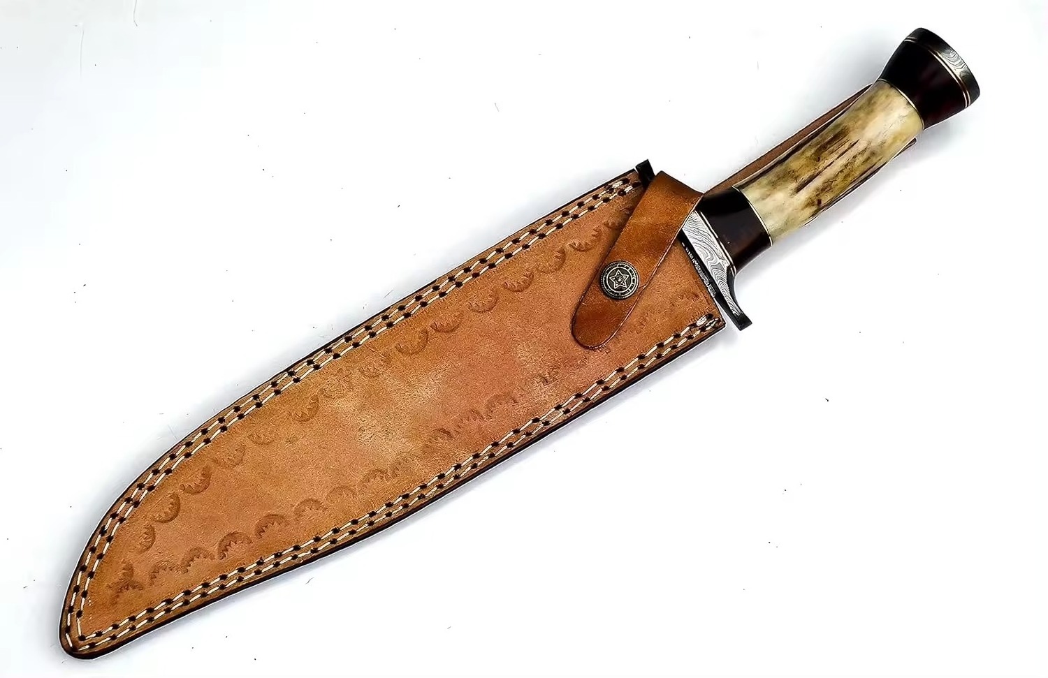 wholesale Handmade Damascus steel bowie knife with paddock wood handle and fine leather sheath outdoor knife wholesale knife