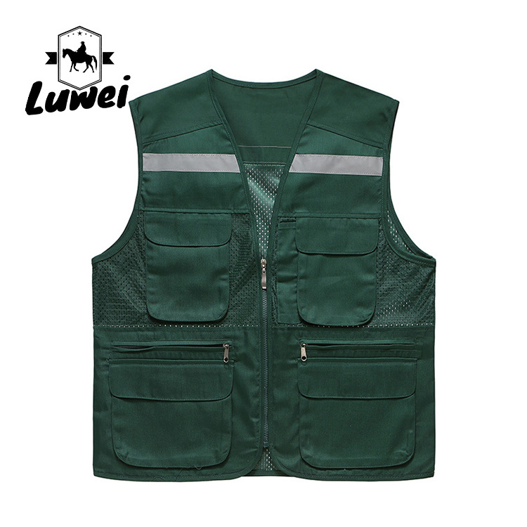 Custom Design Reflective Strip Utility Mesh Vest Outerwear Men's Work-wear Sleeveless Multi Pocket Work Vest Men's Vest