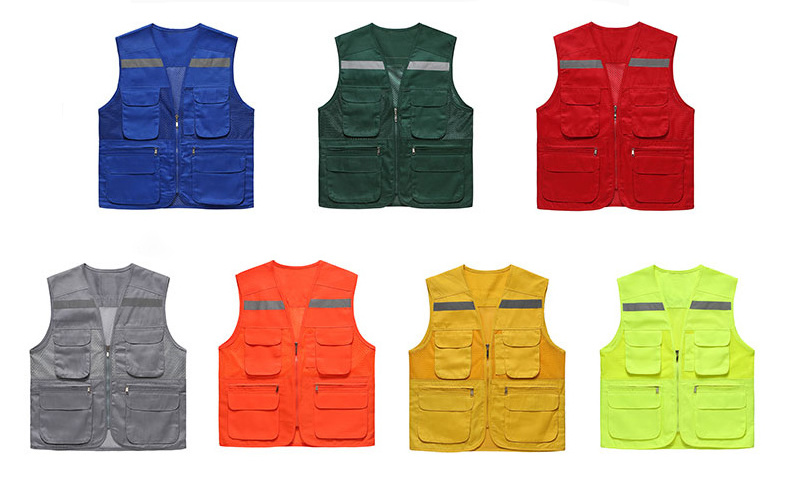 Custom Design Reflective Strip Utility Mesh Vest Outerwear Men's Work-wear Sleeveless Multi Pocket Work Vest Men's Vest