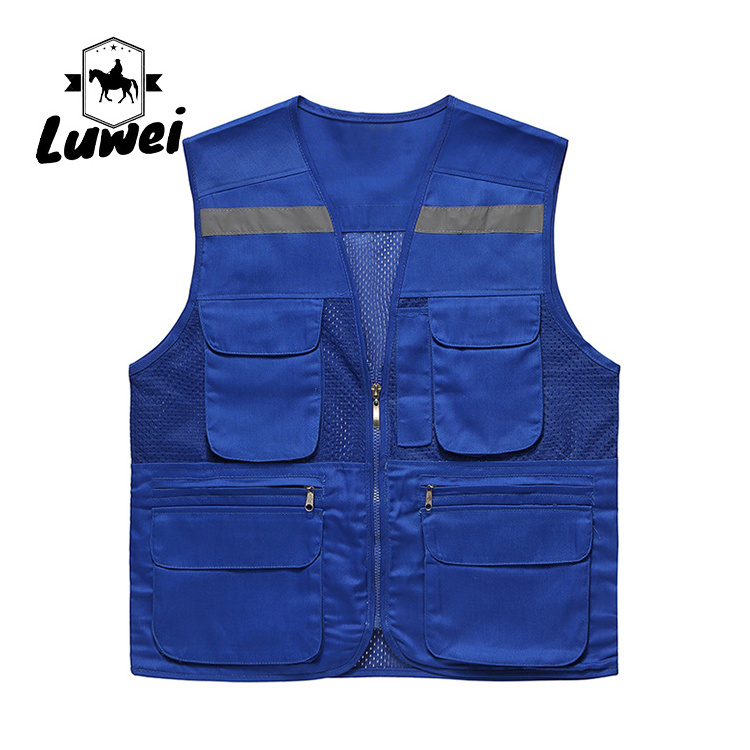 Custom Design Reflective Strip Utility Mesh Vest Outerwear Men's Work-wear Sleeveless Multi Pocket Work Vest Men's Vest