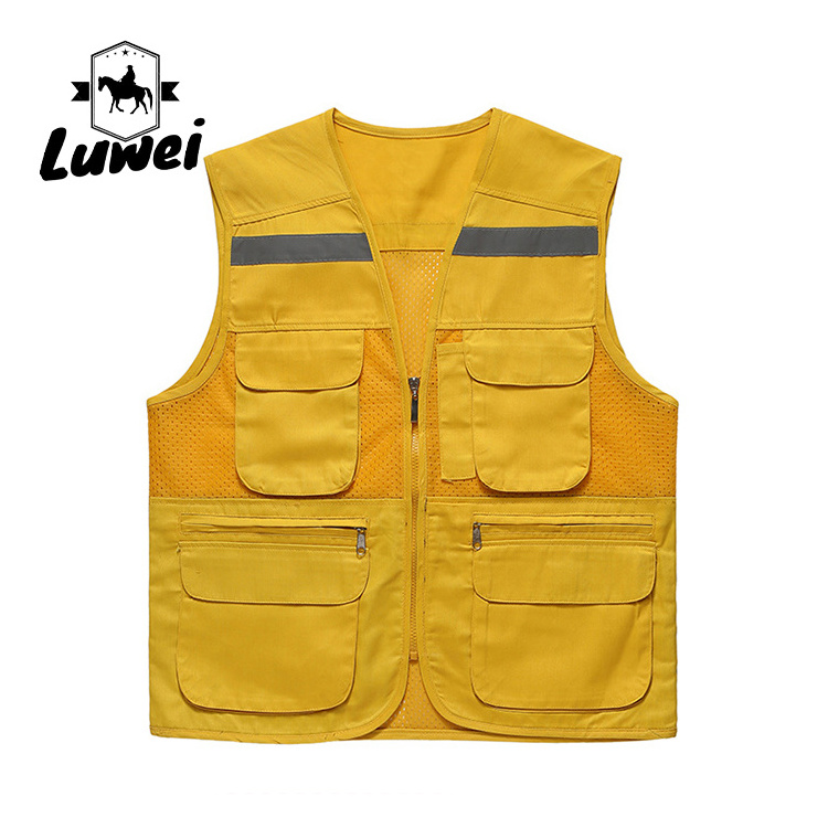 Custom Design Reflective Strip Utility Mesh Vest Outerwear Men's Work-wear Sleeveless Multi Pocket Work Vest Men's Vest