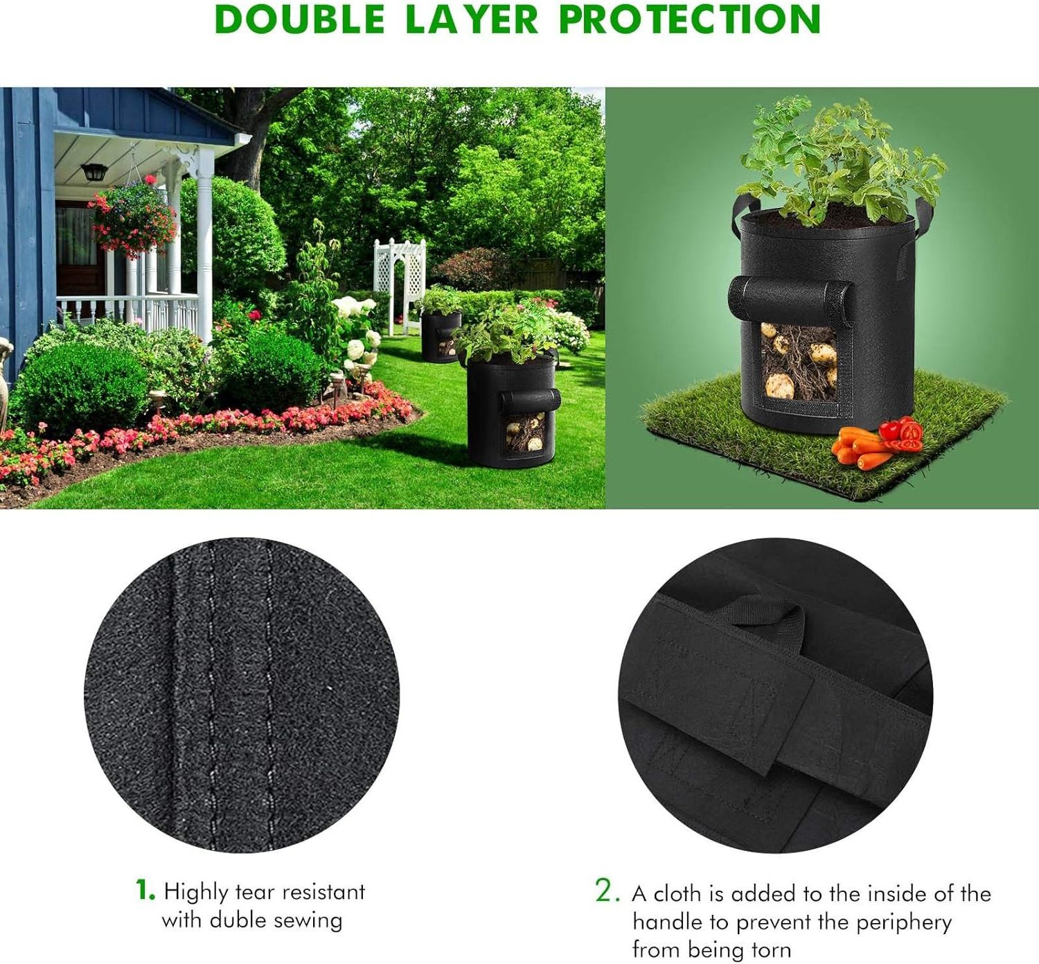 Customized grow planter pot non-woven geo pot non woven geotextile planting grow bags 3 gallon fabric grow pots