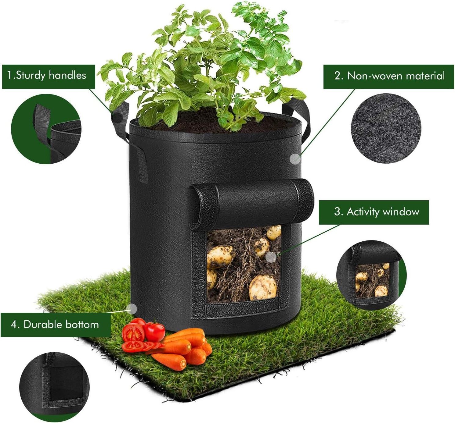 Customized grow planter pot non-woven geo pot non woven geotextile planting grow bags 3 gallon fabric grow pots