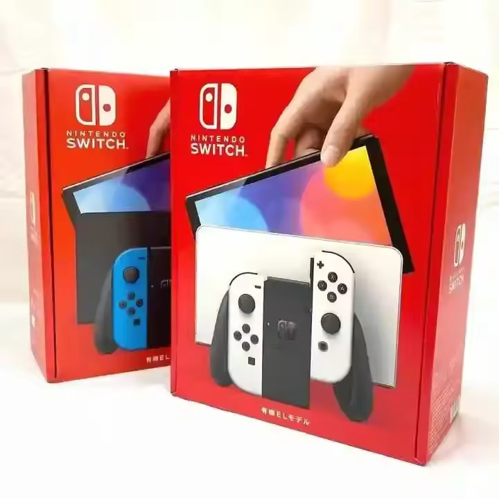 Used Nintendo Switch 64GB OLED Model Console: Black with Neon Red and Neon Blue Joy-Cons