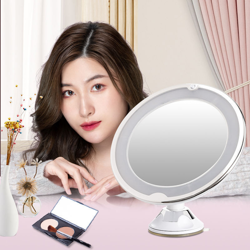 360 Degree Rotation Led Light Vanity Mirror Rechargeable 10x Magnifying Makeup Mirror With Suction Cup