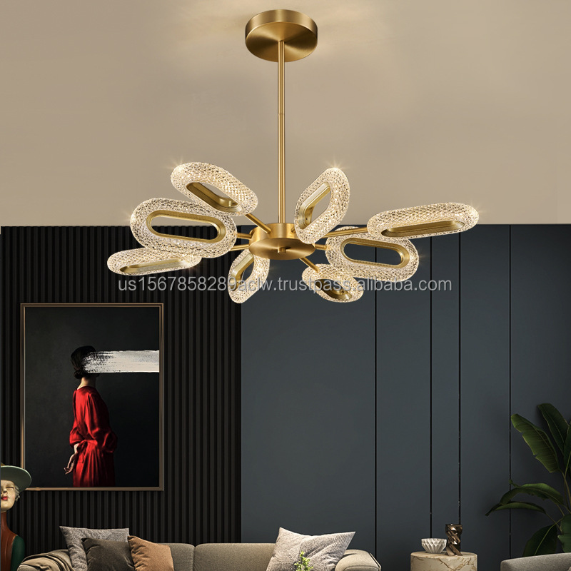 Nordic Led Ceiling Lamp Modern Copper Chandeliers For Bedroom Living Room Lotus Leaf Shape Design Home Decor Lighting Fixture