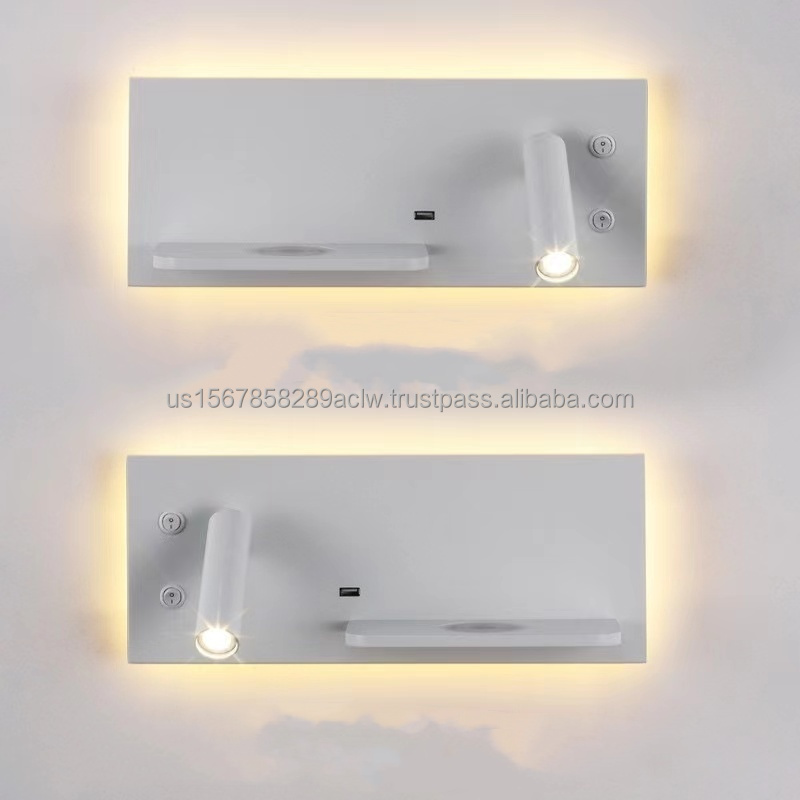 LED Wall Sconces with Wireless Charger USB rechargeable Reading Light Bedside Wall Light Rotatable Wall Lamp 350 degree rotation