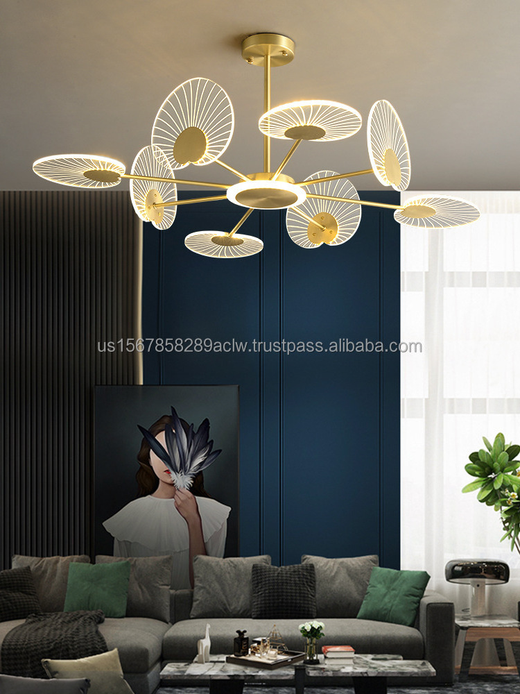 Nordic Led Ceiling Lamp Modern Copper Chandeliers For Bedroom Living Room Lotus Leaf Shape Design Home Decor Lighting Fixture