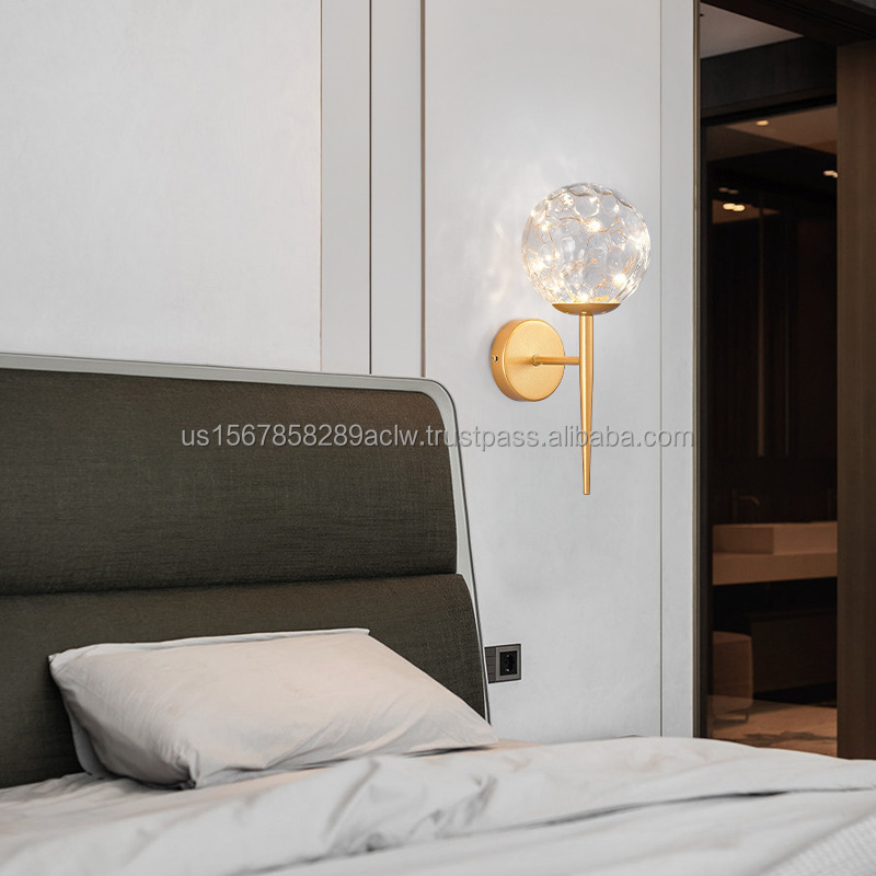 Simple Postmodern Fancy Bedroom Bedside Glass Ball Light Home Stairs Decorative Sconce Light Bedroom E27 LED Indoor Wall Lamps