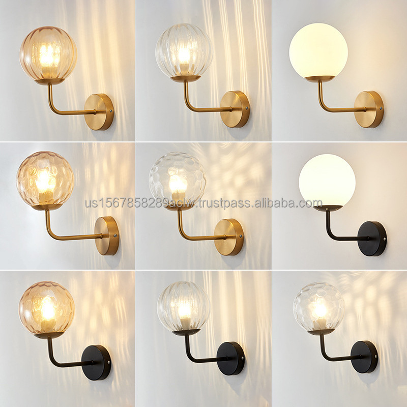 Modern gold wall light Round Glass Ball mounted wall lamp Hotel Background Mirror wall bracket light Nordic Retro Lighting