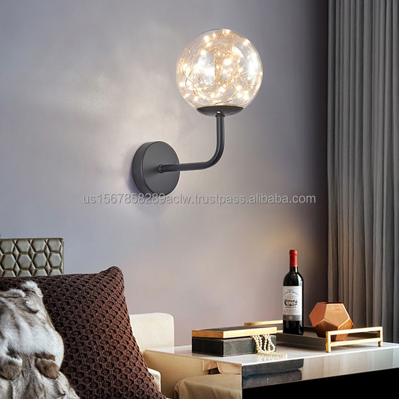 Simple Postmodern Fancy Bedroom Bedside Glass Ball Light Home Stairs Decorative Sconce Light Bedroom E27 LED Indoor Wall Lamps